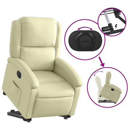 Reclinerfåtölj med uppresningshjälp gräddvit äkta läder