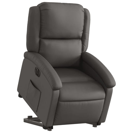 Reclinerfåtölj med uppresningshjälp grå äkta läder