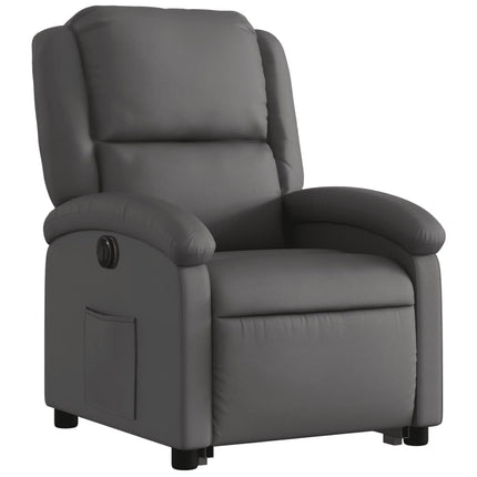 Reclinerfåtölj med uppresningshjälp grå äkta läder