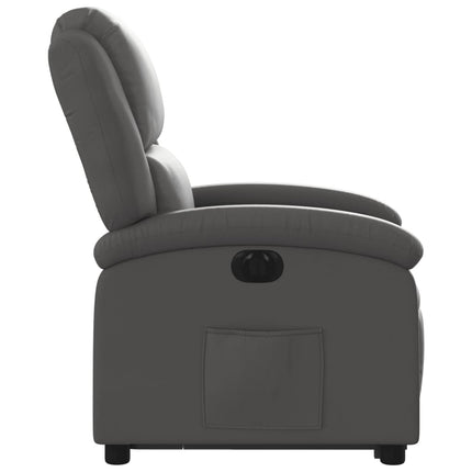 Reclinerfåtölj med uppresningshjälp grå äkta läder