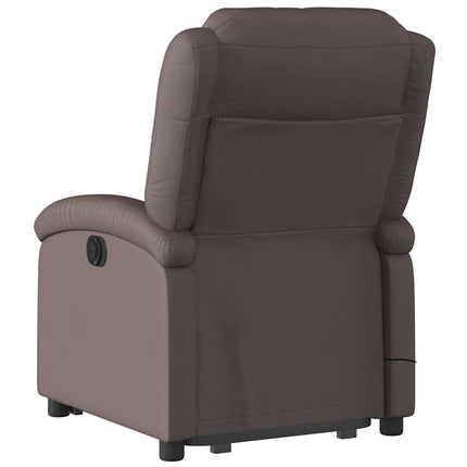 Massagefåtölj med uppresningshjälp mörkbrun äkta läder