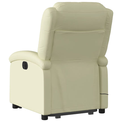Massagefåtölj med uppresningshjälp gräddvit äkta läder