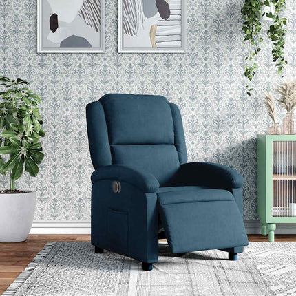 Elektrisk reclinerfåtölj blå sammet