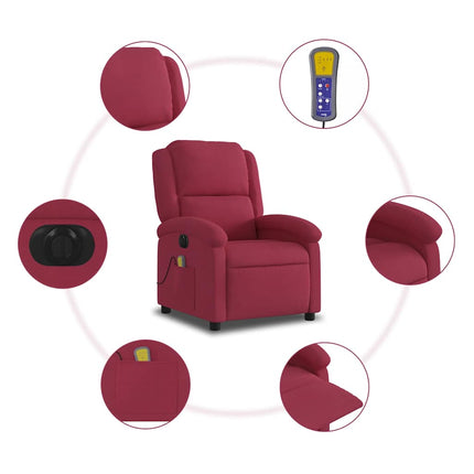 Elektrisk massagefåtölj vinröd sammet