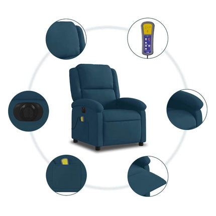 Elektrisk massagefåtölj blå sammet