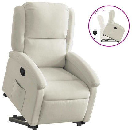 Reclinerfåtölj med uppresningshjälp gräddvit sammet