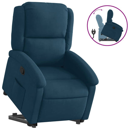 Reclinerfåtölj med uppresningshjälp blå sammet