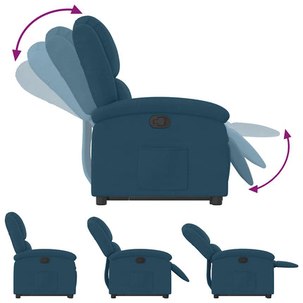 Reclinerfåtölj med uppresningshjälp blå sammet