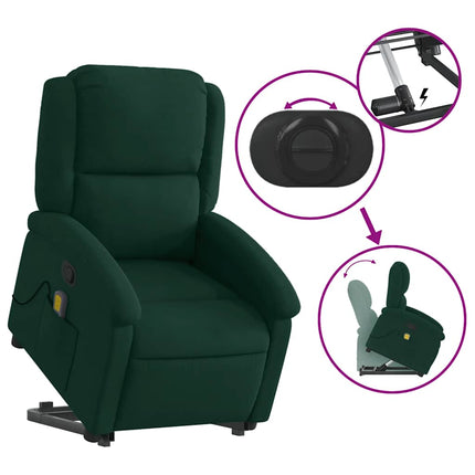 Massagefåtölj med uppresningshjälp mörkgrön sammet
