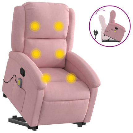 Massagefåtölj med uppresningshjälp rosa sammet