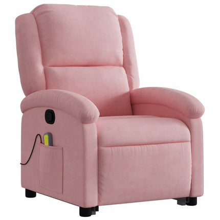 Massagefåtölj med uppresningshjälp rosa sammet