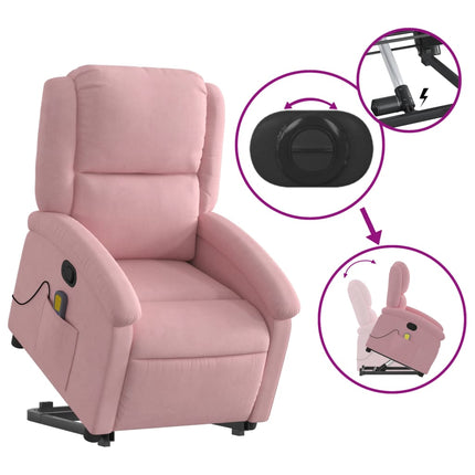 Massagefåtölj med uppresningshjälp rosa sammet