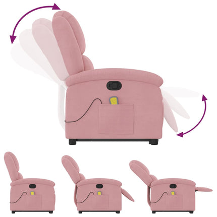 Massagefåtölj med uppresningshjälp rosa sammet