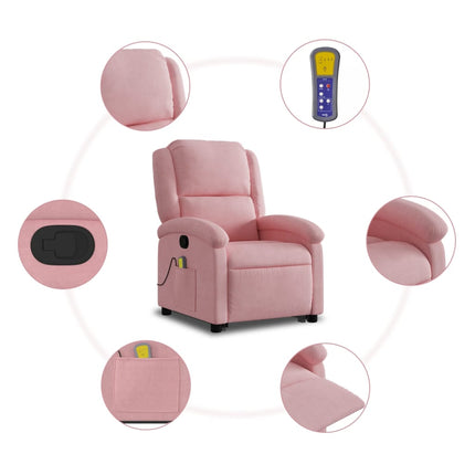 Massagefåtölj med uppresningshjälp rosa sammet