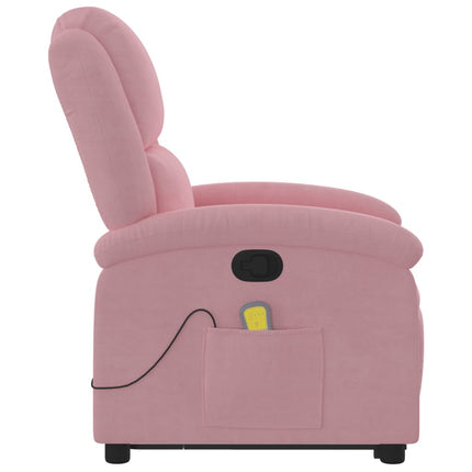Massagefåtölj med uppresningshjälp rosa sammet
