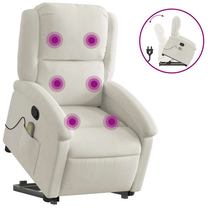 Massagefåtölj med uppresningshjälp Gräddvit sammet