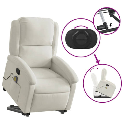 Massagefåtölj med uppresningshjälp Gräddvit sammet