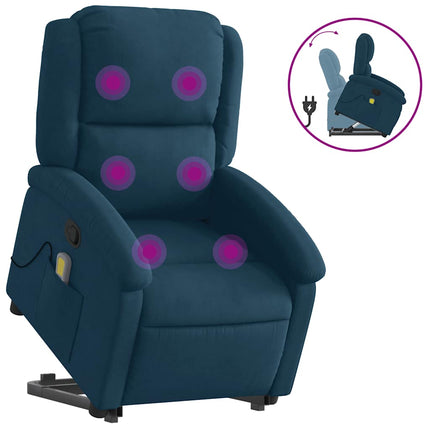 Massagefåtölj med uppresningshjälp Blå sammet