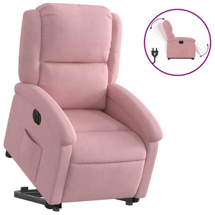 Elektrisk reclinerfåtölj med uppresningshjälp rosa sammet