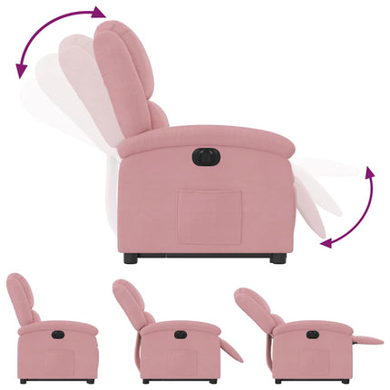 Elektrisk reclinerfåtölj med uppresningshjälp rosa sammet
