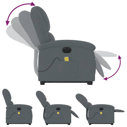 Elektrisk massagefåtölj med uppresningshjälp mörkgrå sammet