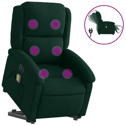 Elektrisk massagefåtölj med uppresningshjälp mörkgrön sammet