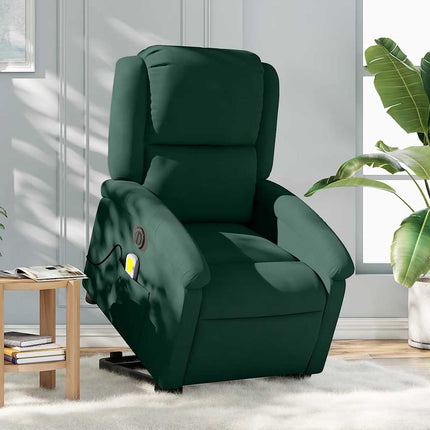 Elektrisk massagefåtölj med uppresningshjälp mörkgrön sammet