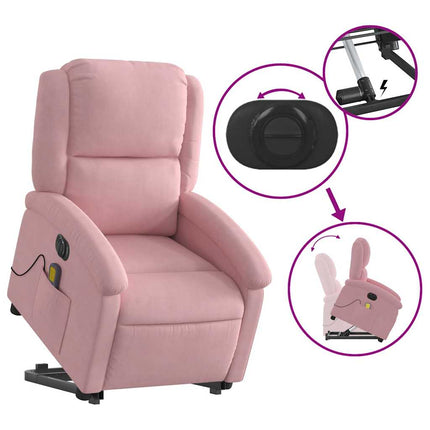 Elektrisk massagefåtölj med uppresningshjälp rosa sammet