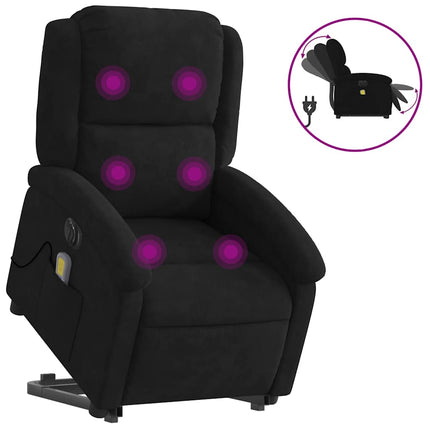 Elektrisk massagefåtölj med uppresningshjälp svart sammet