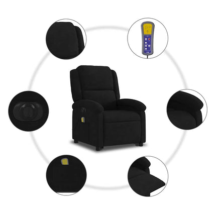 Elektrisk massagefåtölj med uppresningshjälp svart sammet