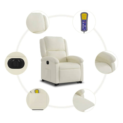 Elektrisk massagefåtölj med uppresningshjälp gräddvit sammet