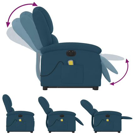 Elektrisk massagefåtölj med uppresningshjälp blå sammet