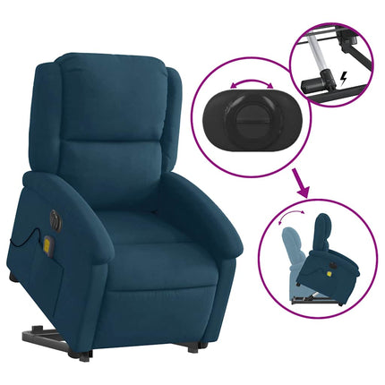 Elektrisk massagefåtölj med uppresningshjälp blå sammet