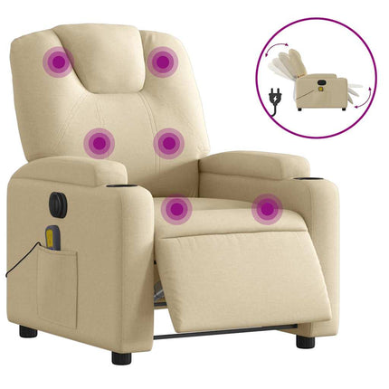 Elektrisk massagefåtölj gräddvit tyg