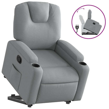 Reclinerfåtölj med uppresningshjälp ljusgrå tyg
