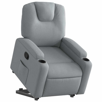 Reclinerfåtölj med uppresningshjälp ljusgrå tyg
