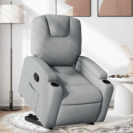 Reclinerfåtölj med uppresningshjälp ljusgrå tyg