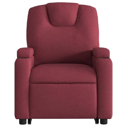 Reclinerfåtölj med uppresningshjälp vinröd tyg
