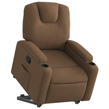 Reclinerfåtölj med uppresningshjälp brun tyg