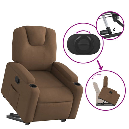 Reclinerfåtölj med uppresningshjälp brun tyg