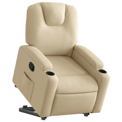 Reclinerfåtölj med uppresningshjälp gräddvit tyg