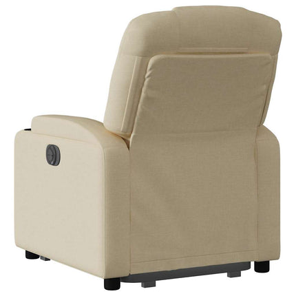 Reclinerfåtölj med uppresningshjälp gräddvit tyg