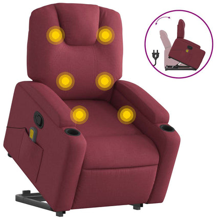 Massagefåtölj med uppresningshjälp vinröd tyg