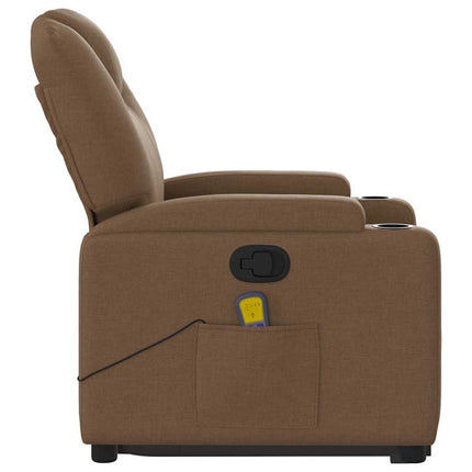 Massagefåtölj med uppresningshjälp brun tyg