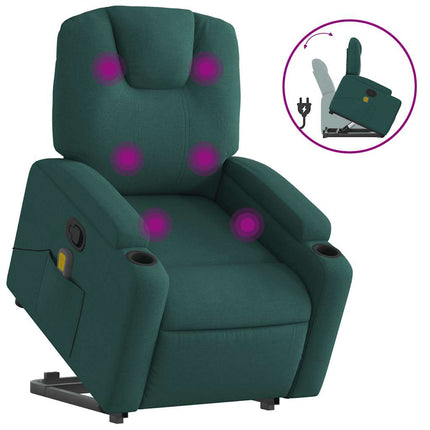 Massagefåtölj med uppresningshjälp mörkgrön tyg