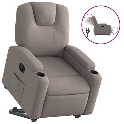 Elektrisk reclinerfåtölj med uppresningshjälp taupe tyg