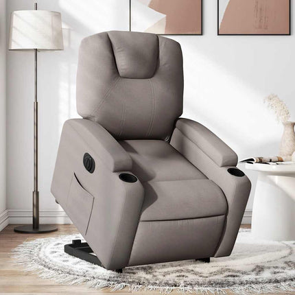 Elektrisk reclinerfåtölj med uppresningshjälp taupe tyg