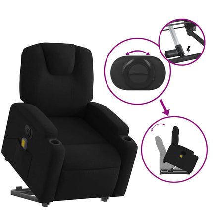 Elektrisk massagefåtölj med uppresningshjälp svart tyg