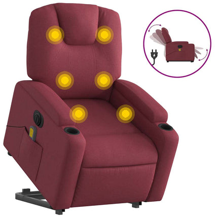 Elektrisk massagefåtölj med uppresningshjälp vinröd tyg