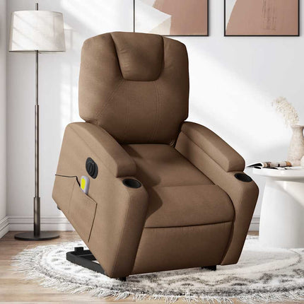 Elektrisk massagefåtölj med uppresningshjälp brun tyg